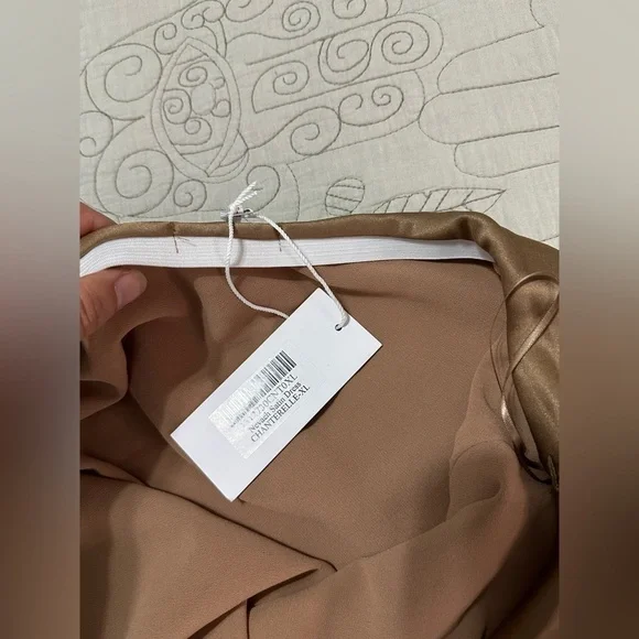 NEW Reformation Nevaeh Satin Midi Dress Sz XL Chanterelle Brown Cutout - Picture 8 of 9